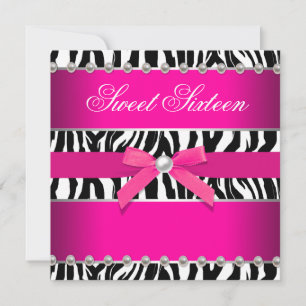 Roze zebra Sweet 16 verjaardagsfeestje Kaart