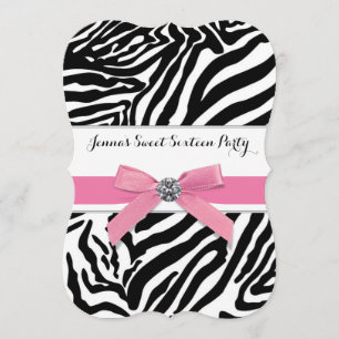 Roze Zebra Sweet Sixteen Verjaardagsfeestje Kaart
