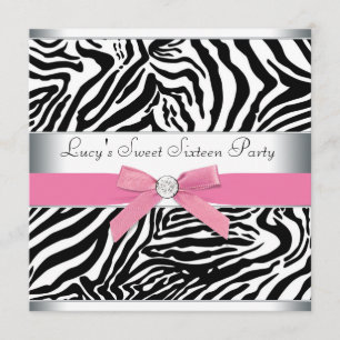 Roze Zebra Sweet Sixteen Verjaardagsfeestje Kaart