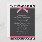 Roze Zebra verjaardagsfeestje Kaart (Achterkant)