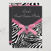 Roze Zebra verjaardagsfeestje Kaart (Voorkant / Achterkant)