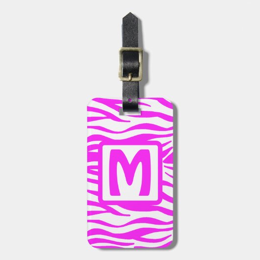 Roze Zebra vierkant monogram Bagagelabel (Voorkant verticaal)