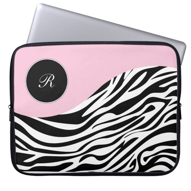 Roze Zebra voor laptopmonogram Laptop Sleeve (Voorkant)