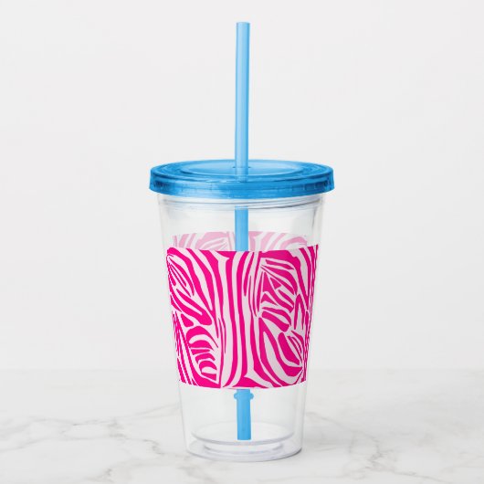 Roze zebraprint acryl drinkbeker (Voorkant)