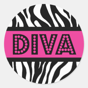 Roze & Zebraprint DIVA-typografie-feeststicker Ronde Sticker
