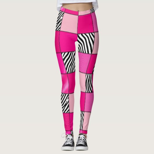 Roze zebraprint patchwork leggings (Voorkant)