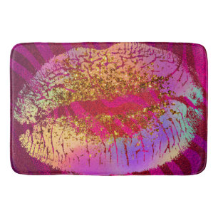 Roze zebraprint regenboog gouden glitters lippen k badmat