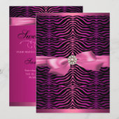 Roze zebraprint & strik verjaardagsuitnodiging Swe Kaart (Voorkant / Achterkant)