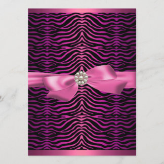 Roze zebraprint & strik verjaardagsuitnodiging Swe Kaart