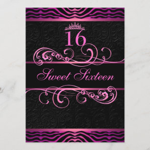 Roze zebraprint & wervelende Sweet16 verjaardagsui Kaart