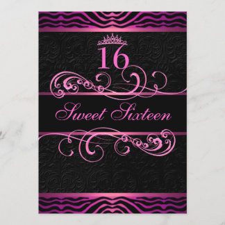 Roze zebraprint & wervelende Sweet16 verjaardagsui Kaart