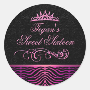 Roze zebraprint Zoete 16 enveloppe sticker/zegel Ronde Sticker