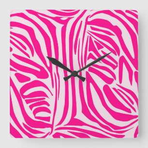 Roze zebraprintpatroon vierkante klok