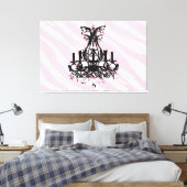Roze zebrastrips met zwarte luchters canvas afdruk (Insitu (Slaapkamer))