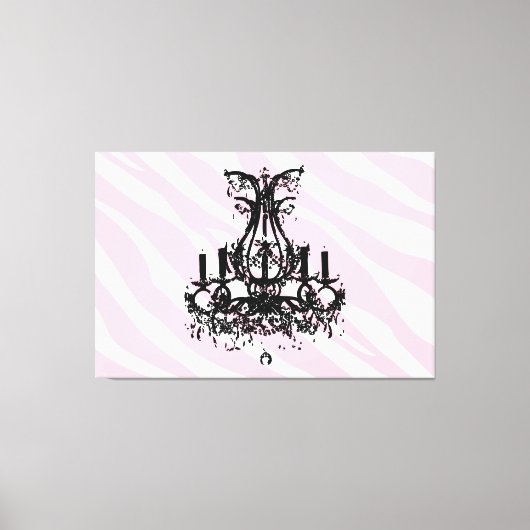 Roze zebrastrips met zwarte luchters canvas afdruk (Voorkant)