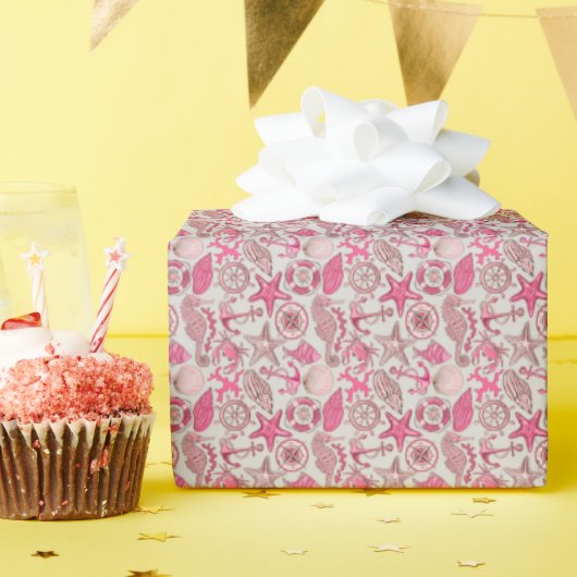 Roze Zee Patroon Cadeaupapier (Verjaardagsfeest)