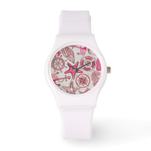 Roze Zee Patroon Horloge