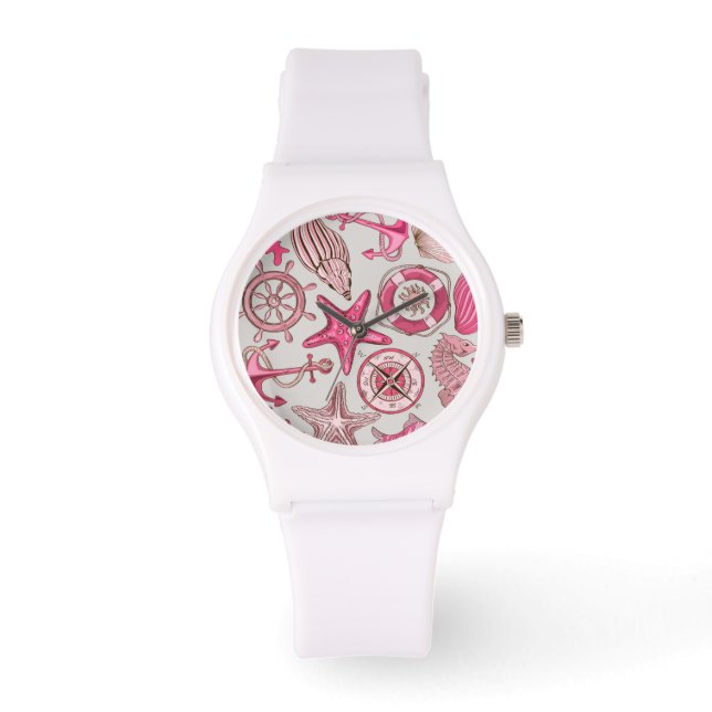Roze Zee Patroon Horloge (Voorkant)