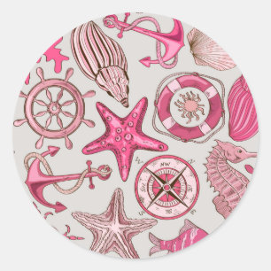 Roze Zee Patroon Ronde Sticker