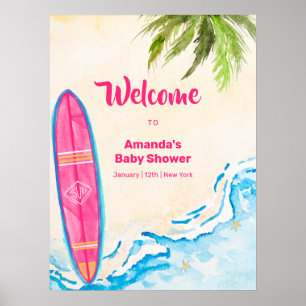 Roze Zee Surf Plam Boomstrand Baby Shower Welkom Poster