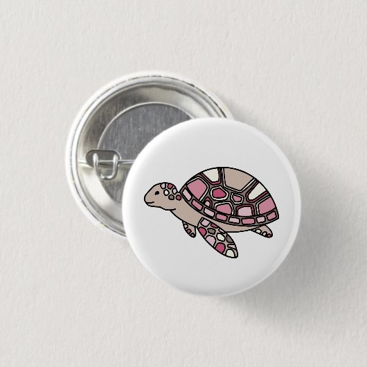 Roze Zee Turtle Ronde Button 3,2 Cm (Voorkant /achterkant)