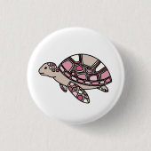 Roze Zee Turtle Ronde Button 3,2 Cm (Voorkant)