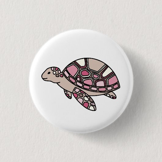 Roze Zee Turtle Ronde Button 3,2 Cm (Voorkant)