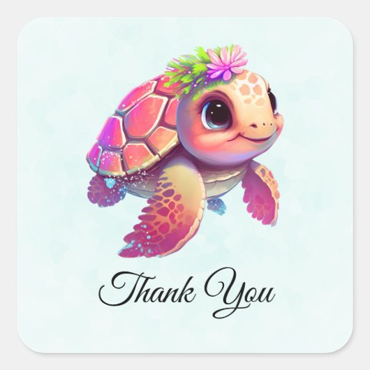 Roze Zee Turtle Whimsical & Cute Dank u Vierkante Sticker (Voorkant)