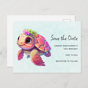 Roze Zee Turtle Whimsical & Cute Save the Date Uitnodiging Briefkaart