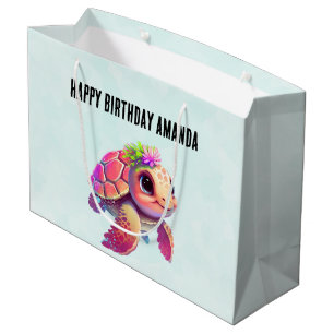 Roze Zee Turtle Whimsical & Leuke Verjaardag Groot Cadeauzakje