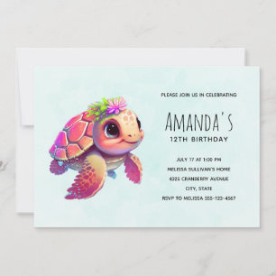 Roze Zee Turtle Whimsical & Leuke Verjaardag Kaart