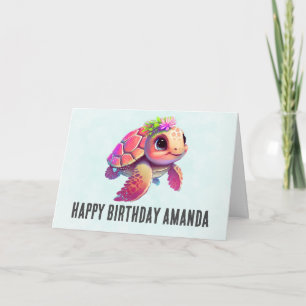 Roze Zee Turtle Whimsical & Leuke Verjaardag Kaart