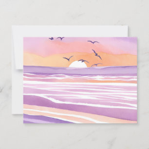 Roze zeeën Aquarel zonsondergang oceaan golven Briefkaart