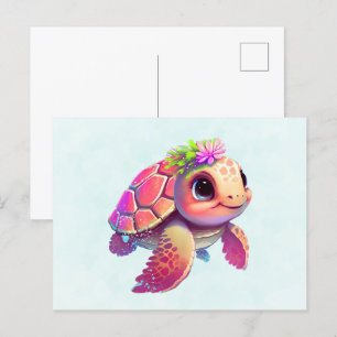 Roze Zeeen schildpad grillig & schattig Briefkaart