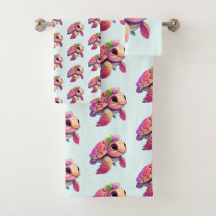 Roze Zeeen schildpad grillig & schattig patroon Bad Handdoek