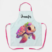 Roze Zeeen schildpad grillig & schattig Schort (Voorkant)