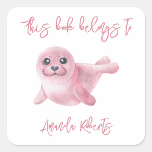 Roze zeehond - dit boek is van vierkante sticker