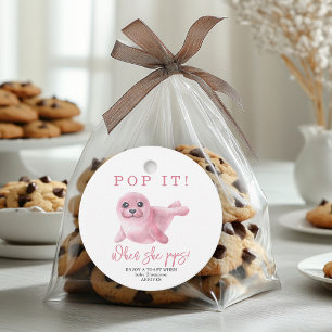 Roze zeehond - Laat het knallen! Als zij barst! Bedankjes Labels