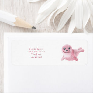 Roze zeehond onder de zee Baby shower Etiket