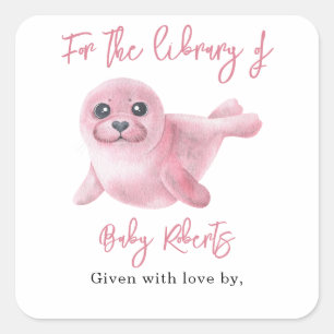 Roze zeehond - voor de bibliotheek van vierkante sticker