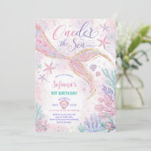 Roze Zeemeermin 1e Verjaardag Oneder het Zee Feest Kaart (Staand voorkant)