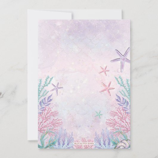 Roze Zeemeermin 1e Verjaardag Oneder het Zee Feest Kaart (Achterkant)