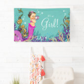 Roze Zeemeermin Baby shower Spandoek (Insitu)