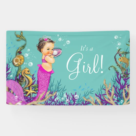 Roze Zeemeermin Baby shower Spandoek (Horizontaal)