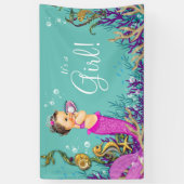 Roze Zeemeermin Baby shower Spandoek (Verticaal)