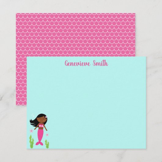 Roze Zeemeermin briefje Kaart Notitiekaartje (Voorkant / Achterkant)