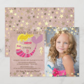 Roze Zeemeermin Foto Verjaardag Kaart (Voorkant / Achterkant)