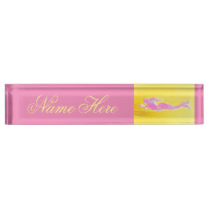 roze zeemeermin geel naambordje