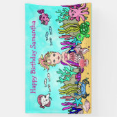 Roze Zeemeermin Onder het Zee Verjaardagsbanner Spandoek (Verticaal)
