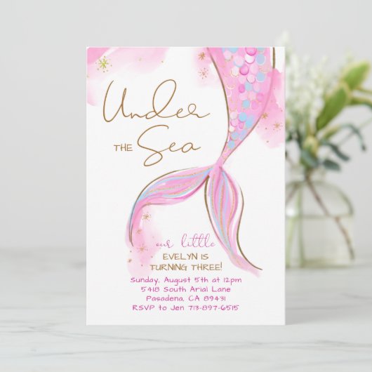 Roze Zeemeermin Verjaardagsfeestje onder het Zee Z Kaart (Staand voorkant)